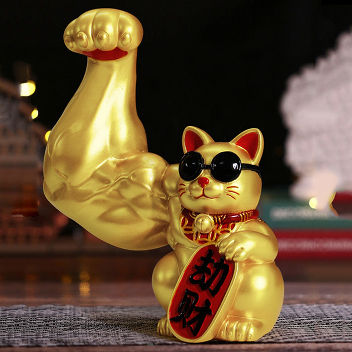 Mèo thần tài vàng tay cơ bắp Đại Chiêu Tài – 23cm