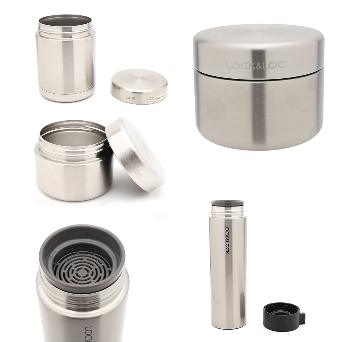 LHC8016S01-Bộ hộp cơm giữ nhiệt(450ml, 420ml,280ml) + bình giữ nhiệt (400ml) L&L bằng thép không gỉ