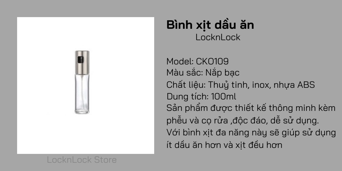 CKO109 - Bình xịt dầu ăn kèm phễu và cọ rửa Lock&Lock, 100ML