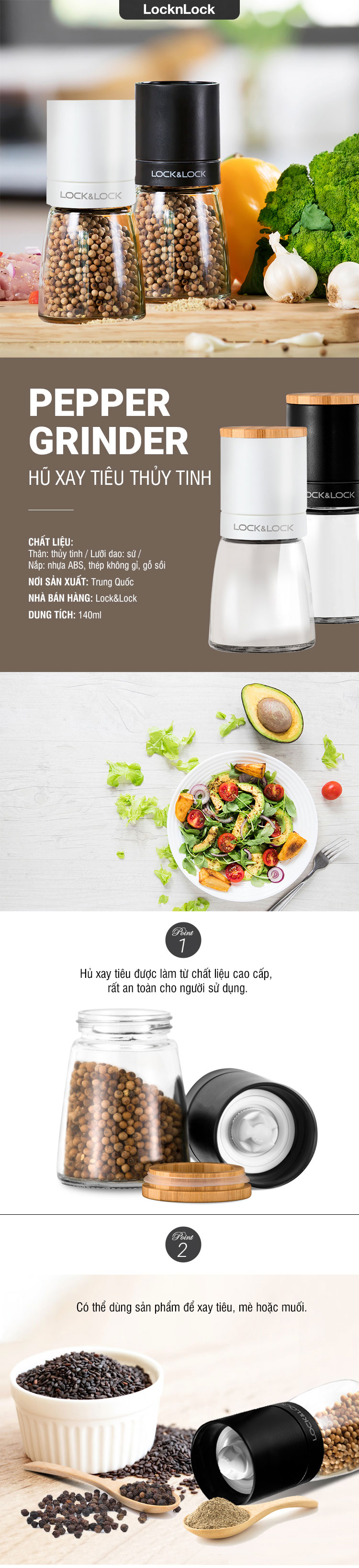 CKO115-Hủ xay tiêu-140ml-Trắng-Thủy tinh