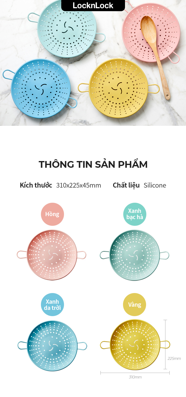 CKT204MIT-Xửng hấp bằng silicone có 2 tay cầm-Màu bạc hà