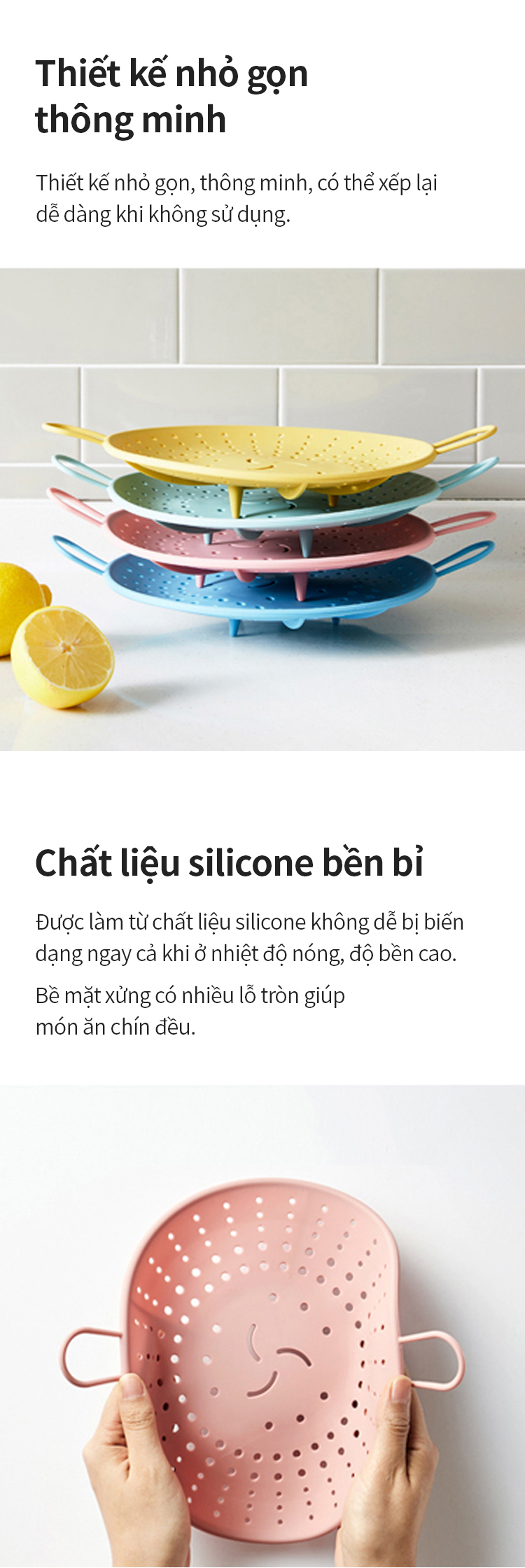 CKT204SBLU-Xửng hấp bằng silicone có 2 tay cầm-Màu xanh biển