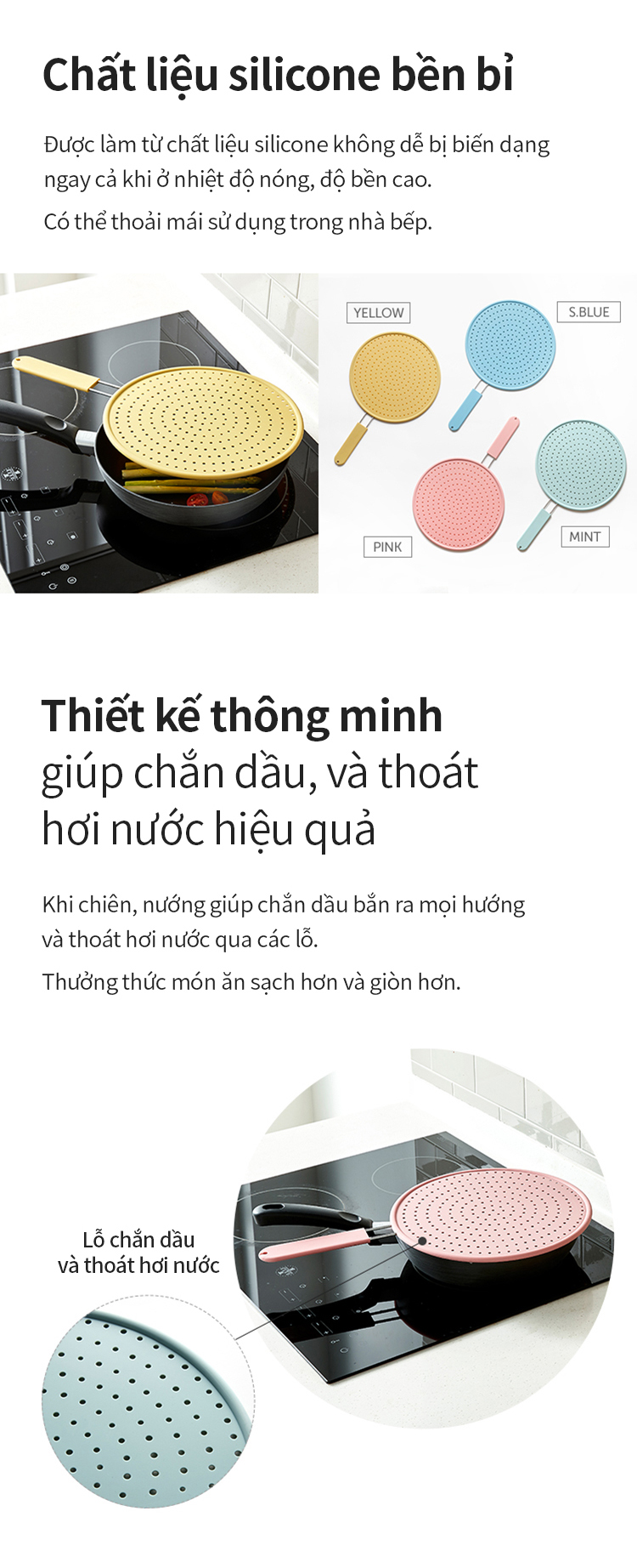 CKT206MIT-Nắp chống văng dầu mở 28 cm-Màu xanh bạc hà