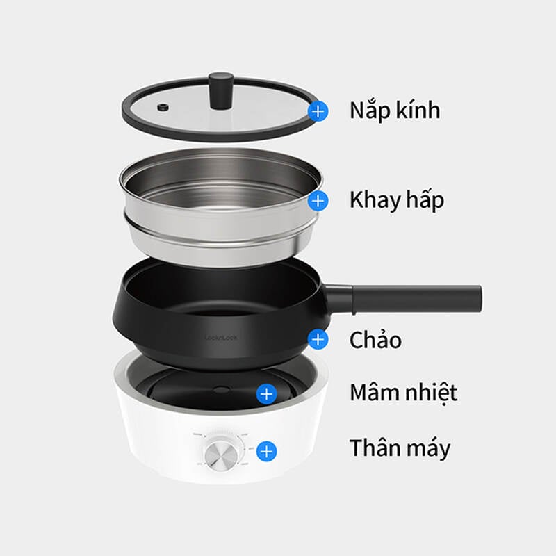 EJP421WHT-Nồi điện đa năng 4 trong 1 LocknLock 4in1 Multicooker 220-240V,50-60Hz,1000W,2L-Màu trắng