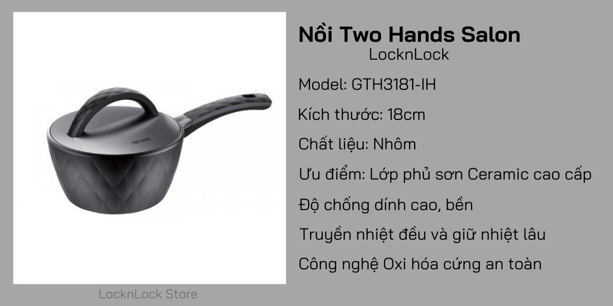 GTH3181-IH - Nồi Lock&Lock Salon 1 tay cầm 18cm (Có thể sử dụng bếp từ) - Màu đen