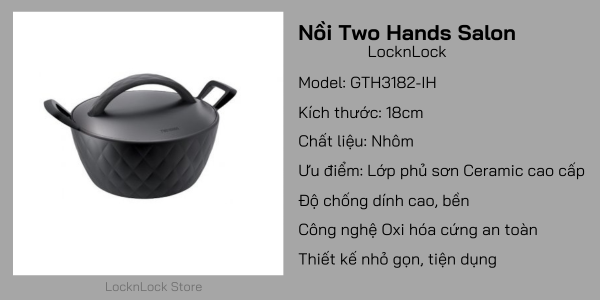 GTH3182-IH - Nồi Lock&Lock Salon 2 tay cầm 18cm (Có thể sử dụng bếp từ) - Màu đen