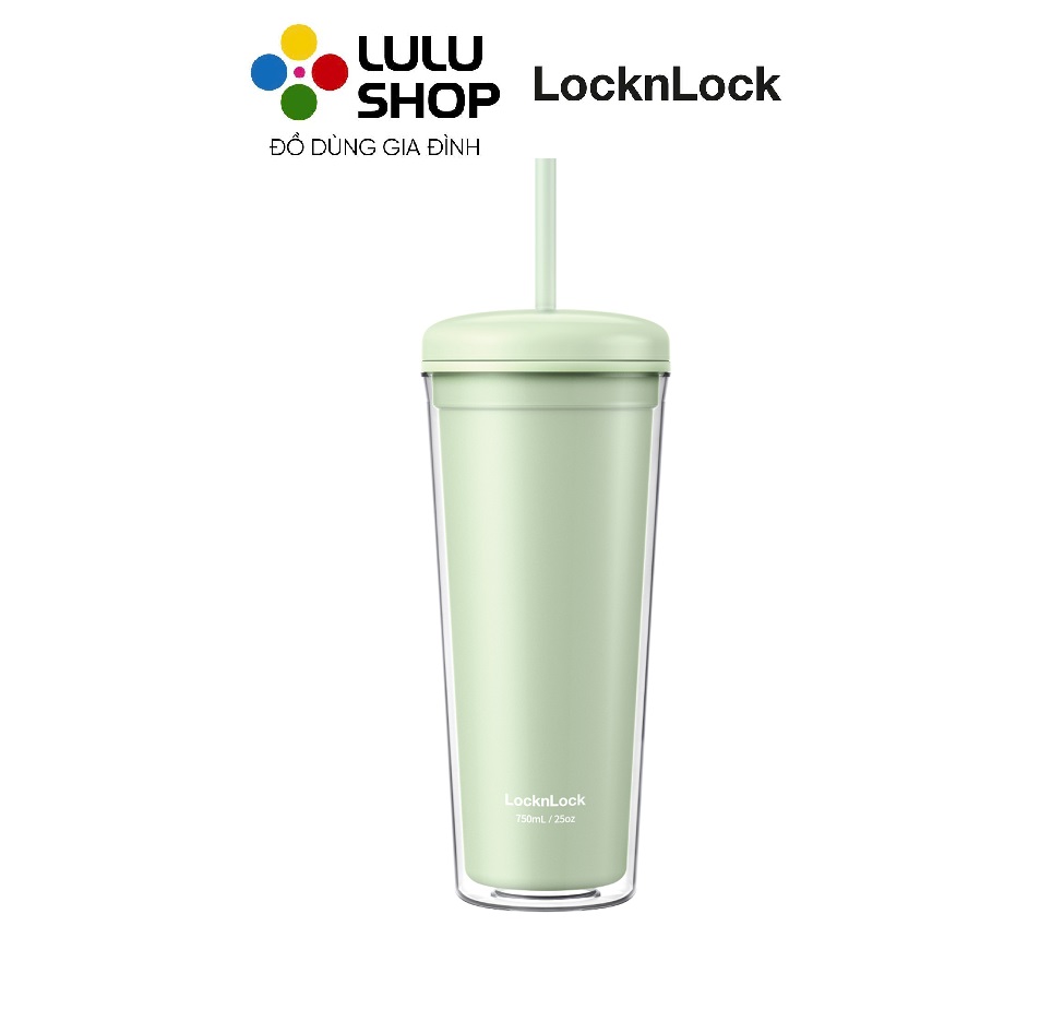 HAP533GRN - Ly nhựa 2 lớp LocknLock kèm ống hút Macaron Double Wall Cold Cup 750ml - Màu xanh mint