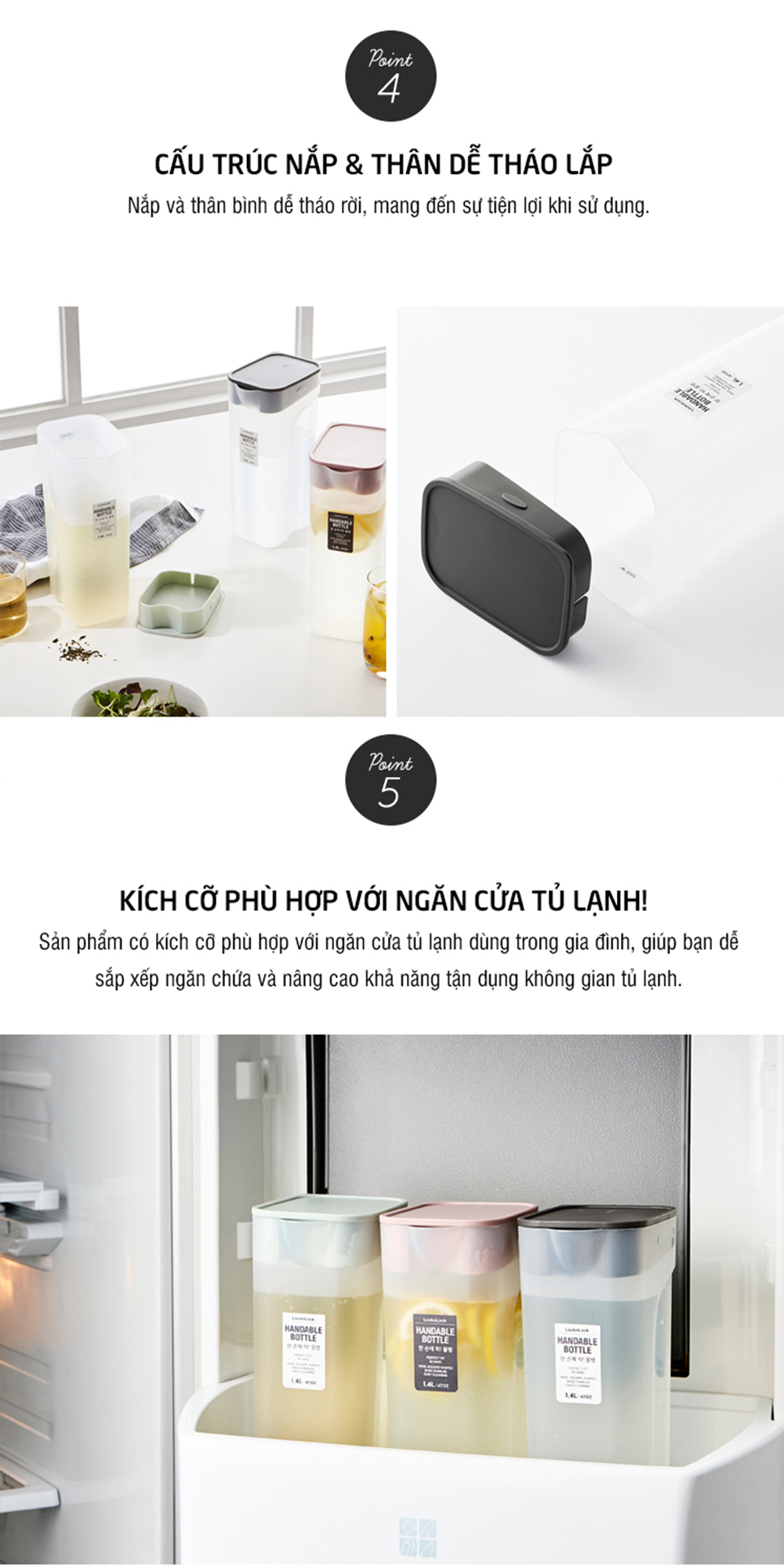 HAP817GRY-Bình nước Handle Bottle 1.4L- màu xám-PP-VN-15