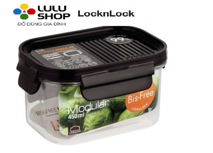 LBF402RED-Hộp bảo quản thực phẩm nhựa Bisfree Modular-LOCK&LOCK-450ml-trong suốt- Silicone màu đỏ