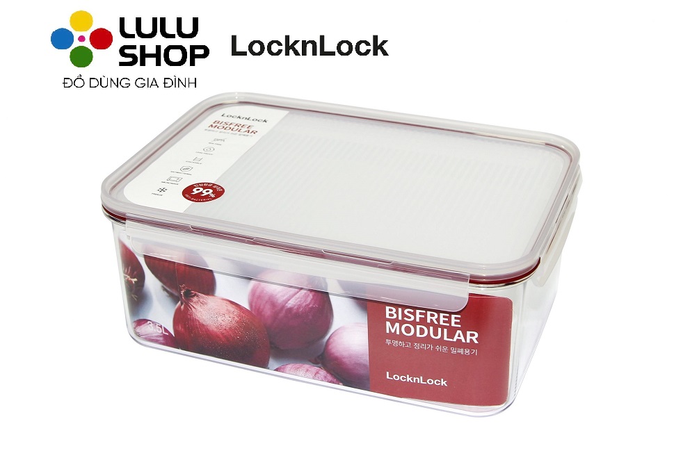 LBF407RED-Hộp bảo quản thực phẩm nhựa Bisfree Modular-LOCK&LOCK-3.5L-trong suốt- Silicone màu đỏ