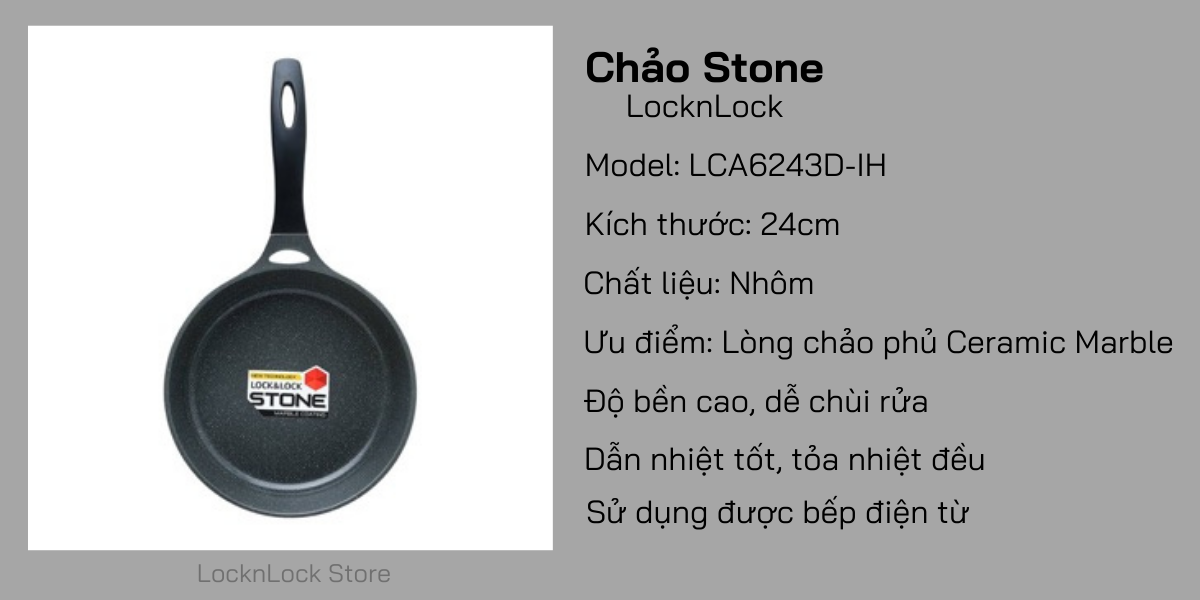 LCA6243D-Chảo rán Lock&Lock Stone 24cm (Có thể sử dụng bếp từ)
