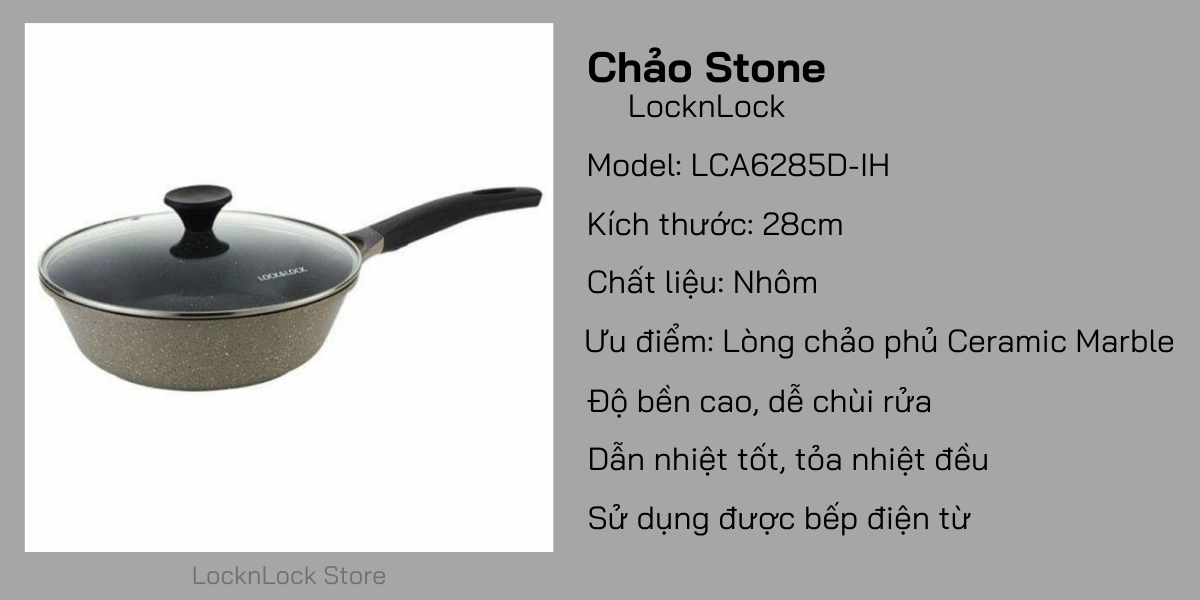 LCA6285D-Chảo nấu Lock&Lock Stone 28cm (Có thể sử dụng bếp từ)
