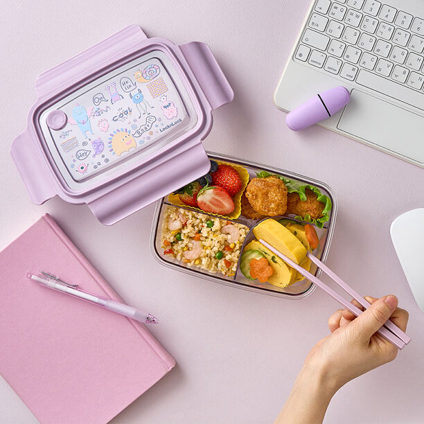 LCB501LVOL - Hộp cơm 3 ngăn trong suốt LocknLock - 750ML - Màu tím violet - CN - 24