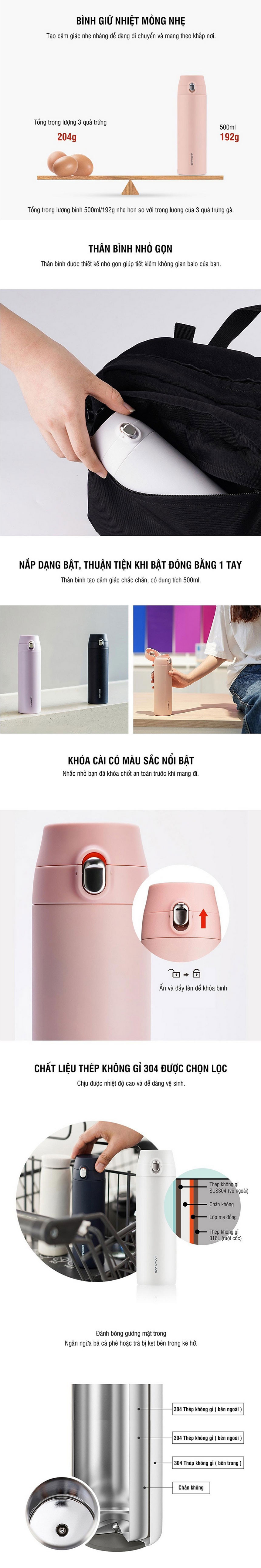 LHC3257NVY - Bình giữ nhiệt LocknLock Featherlight One-touch Tumbler 500ml - Màu xanh navy