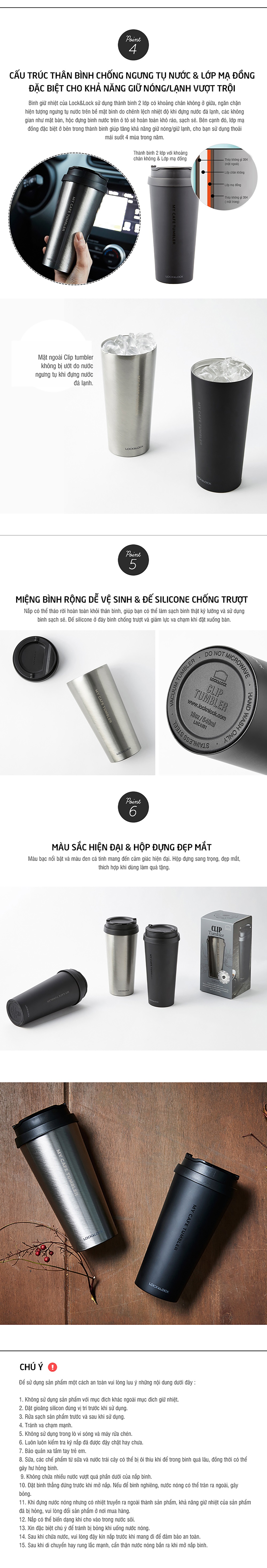 LHC4151SLV - Bình giữ nhiệt bằng thép không gỉ Lock&Lock Clip Tumbler 540ml - Màu bạc