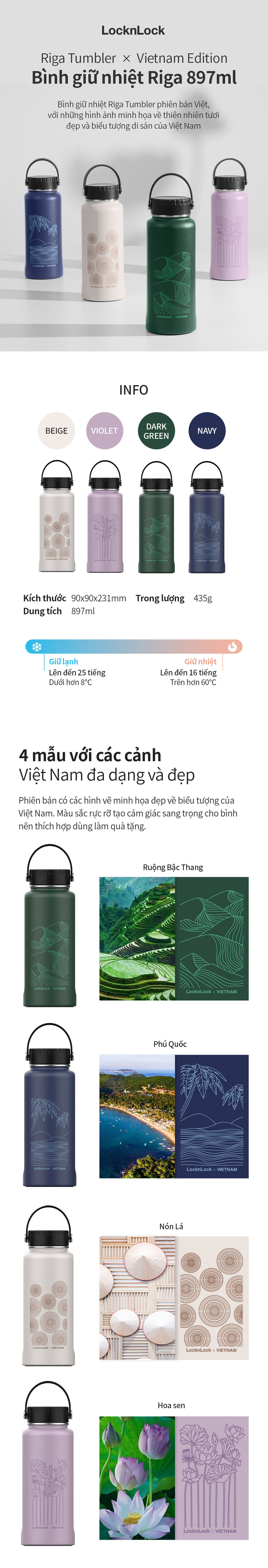 LHC4160VOL - Bình giữ nhiệt 897ml LocknLock Riga Tumbler Vietnam Edition - Màu tím