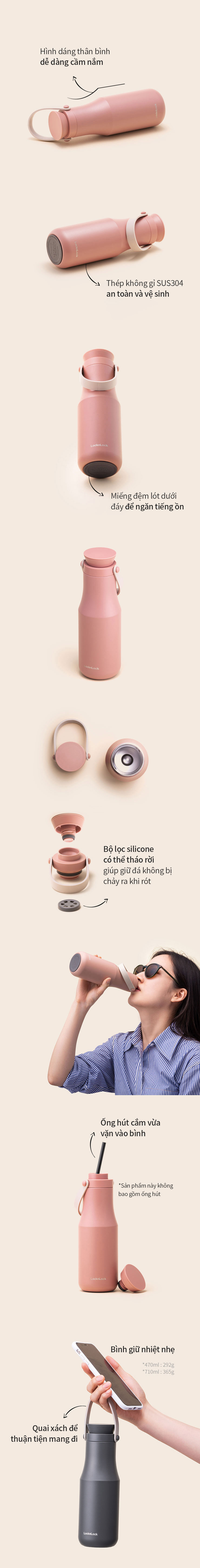 LHC4202GRY- Bình giữ nhiệt Lock&Lock Metro Double 470ml - Màu xám