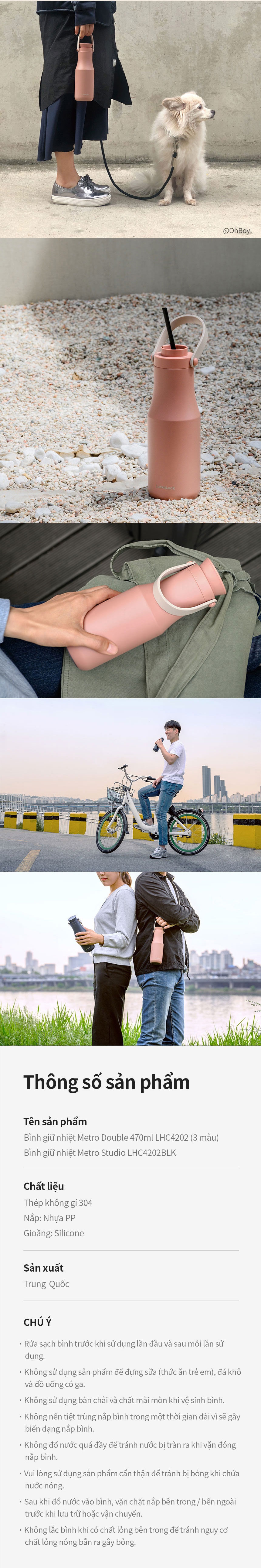 LHC4202GRY- Bình giữ nhiệt Lock&Lock Metro Double 470ml - Màu xám