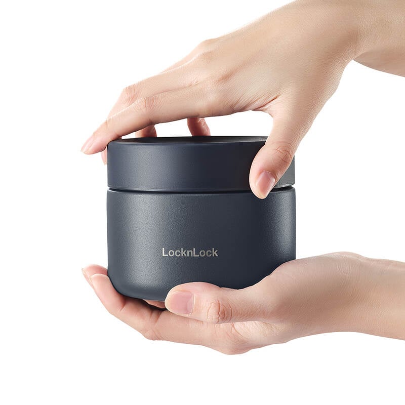 LHC8052S01 - Bộ hộp cơm giữ nhiệt LocknLock Pump Vacuum Lunch box (300ml*2, 500ml*1, bộ đũa và thìa, túi) - Màu xanh navy