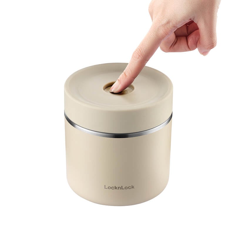 LHC8052S02B - Bộ hộp cơm giữ nhiệt LocknLock Pump Vacuum Lunch box (300ml*2, 500ml*1, bộ đũa và thìa, túi) - Màu be