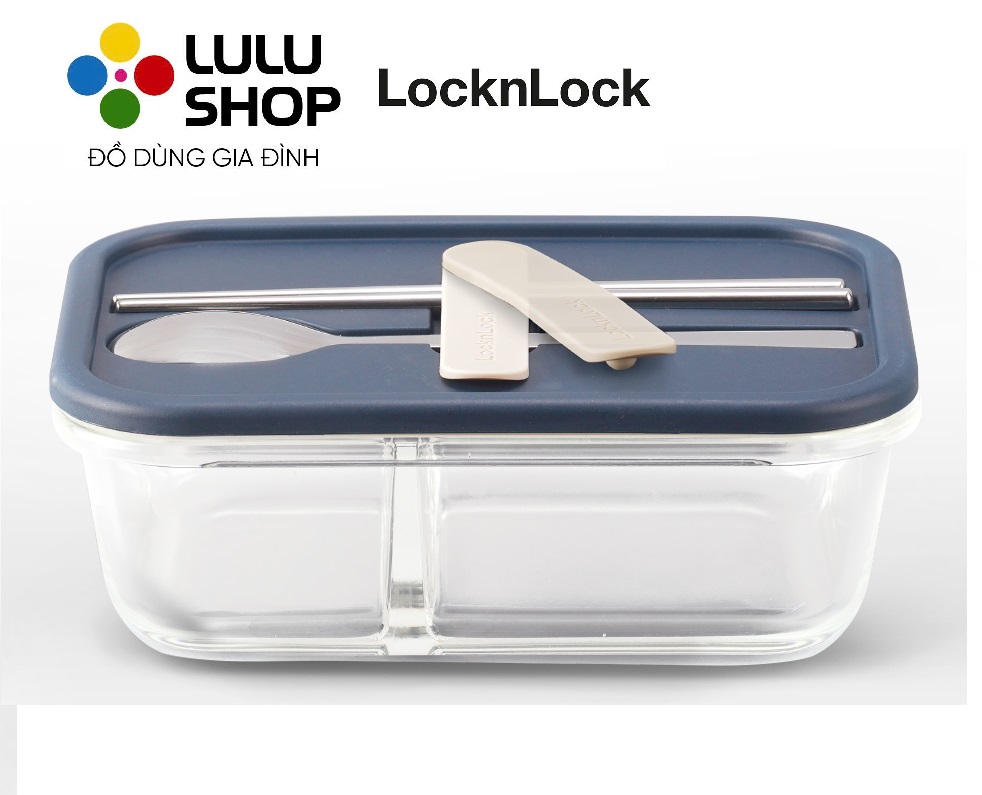 LLG991CLNVY - Hộp cơm thủy tinh kèm muỗng đũa LocknLock 930ml - Màu Navy