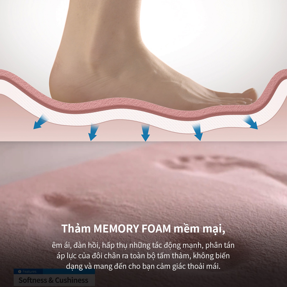 MAT511GRN-Thảm chùi chân memory foam - Stripe, size M-460*700-15, màu xanh lá.