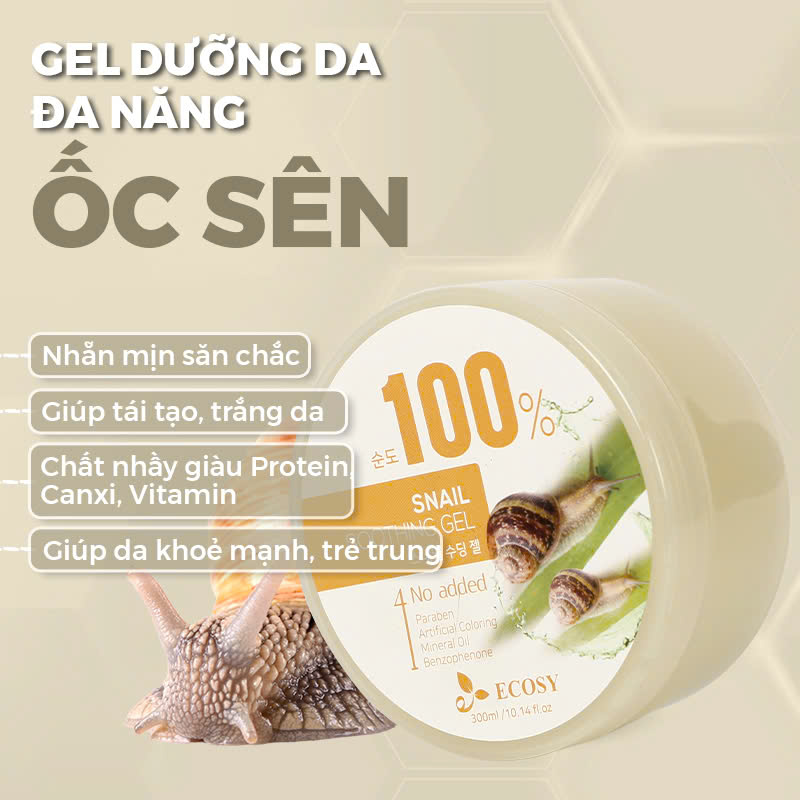 Tái Sinh Làn Da Với Gel Dưỡng Da Đa Năng Chiết Xuất Ốc Sên - Smoothing Snail Gel ECOSY