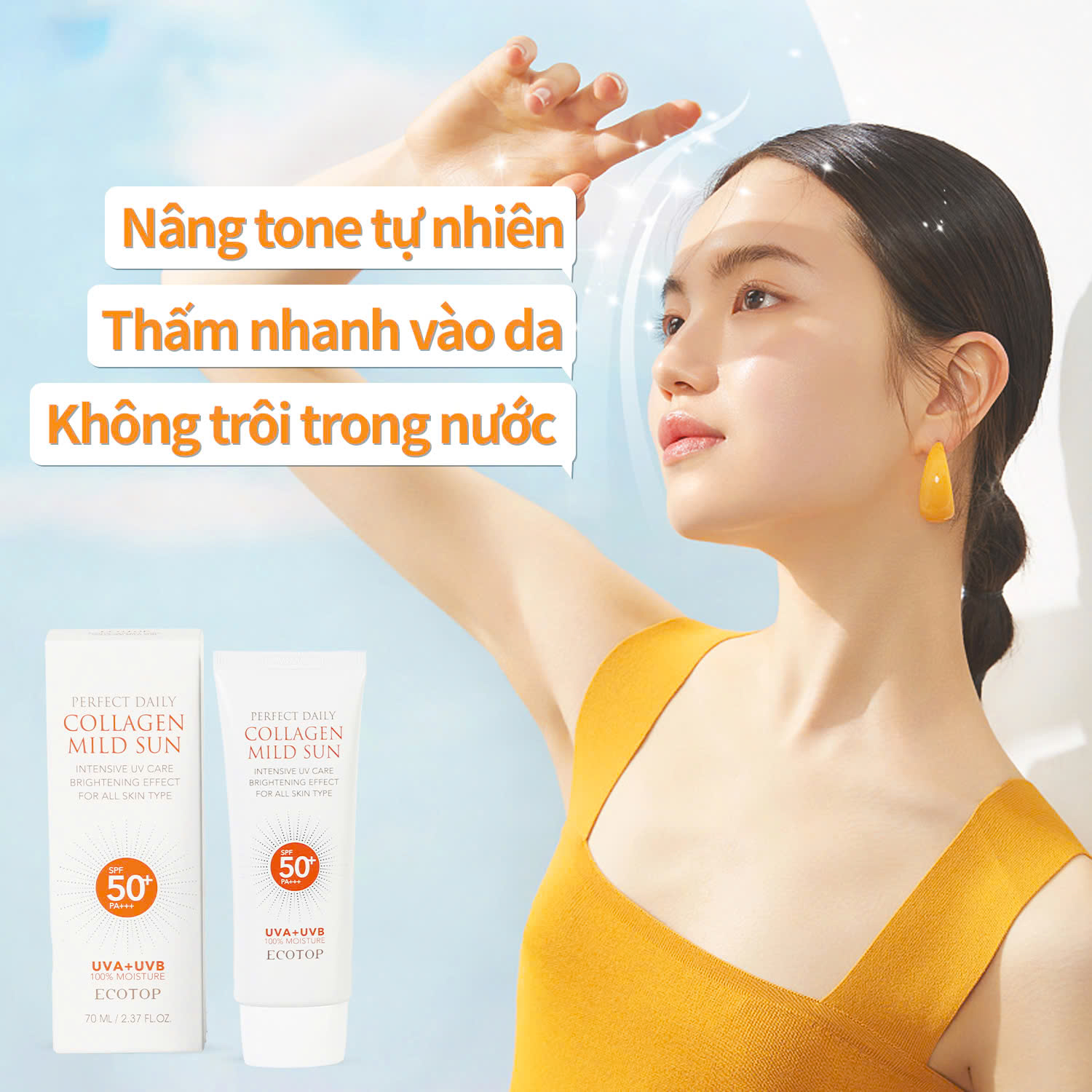 Dưỡng Da Trắng Sáng Không Ngại Bắt Nắng Cùng Kem Chống Nắng Perfect Collagen Mild Line SPF50+ / PA+++ ECOTOP