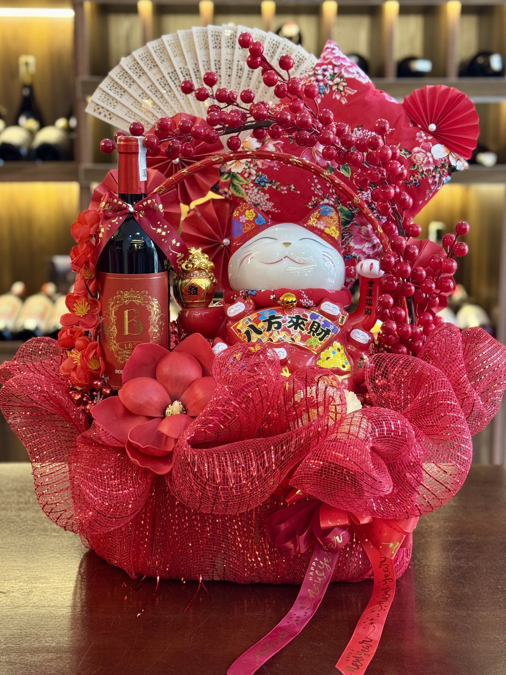 Lẵng quà Mèo may mắn Maneki Neko cỡ Đại