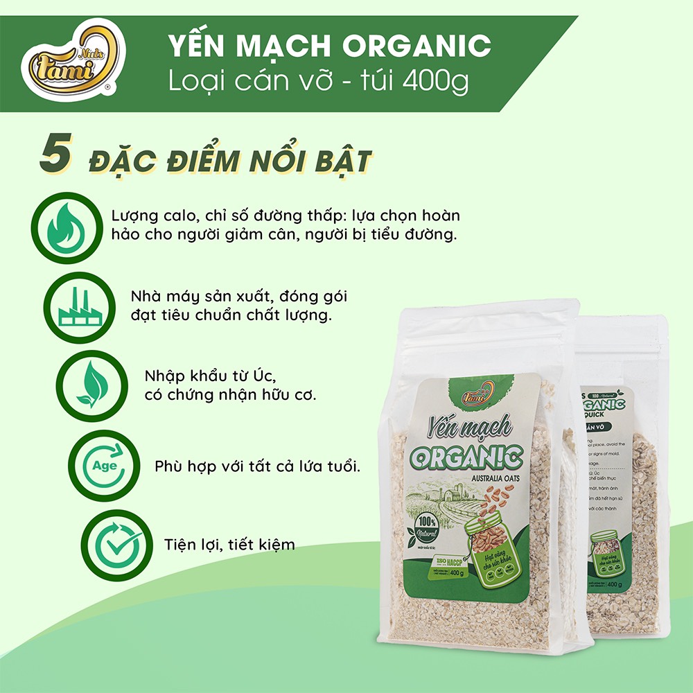 Yến Mạch Hữu Cơ Úc Cán Dẹt Faminuts Túi 400g