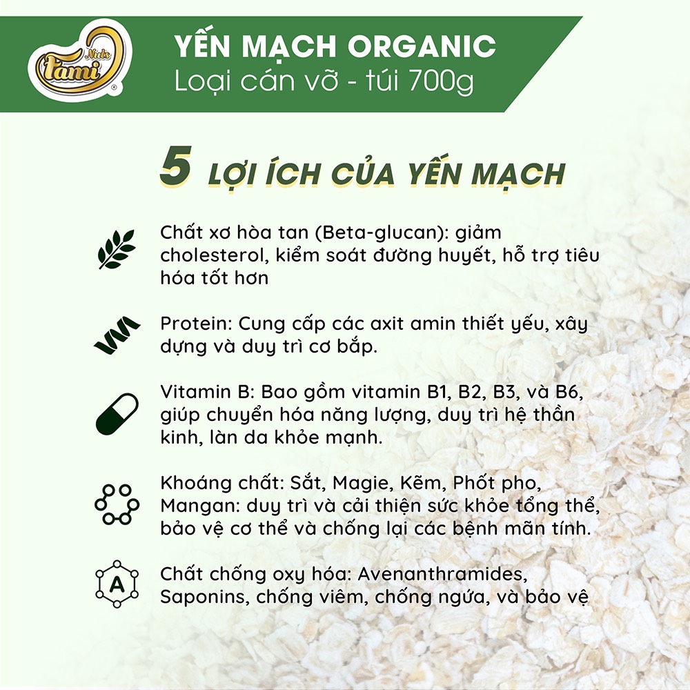 Yến Mạch Hữu Cơ Úc Cán Dẹt Faminuts Túi 700g