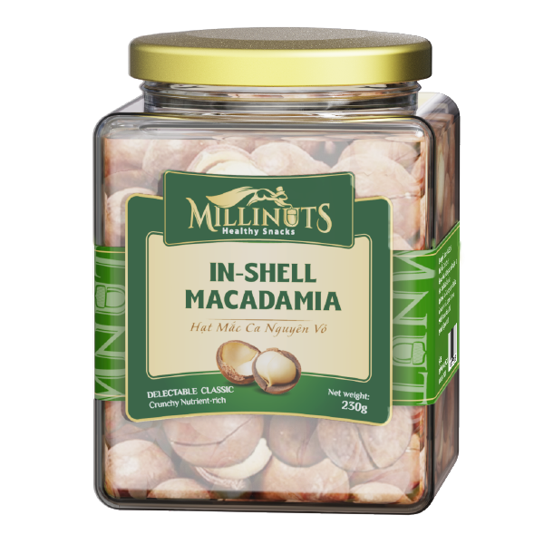 Hạt Macca Nguyên Vỏ Millinuts Hũ Thuỷ Tinh 230g