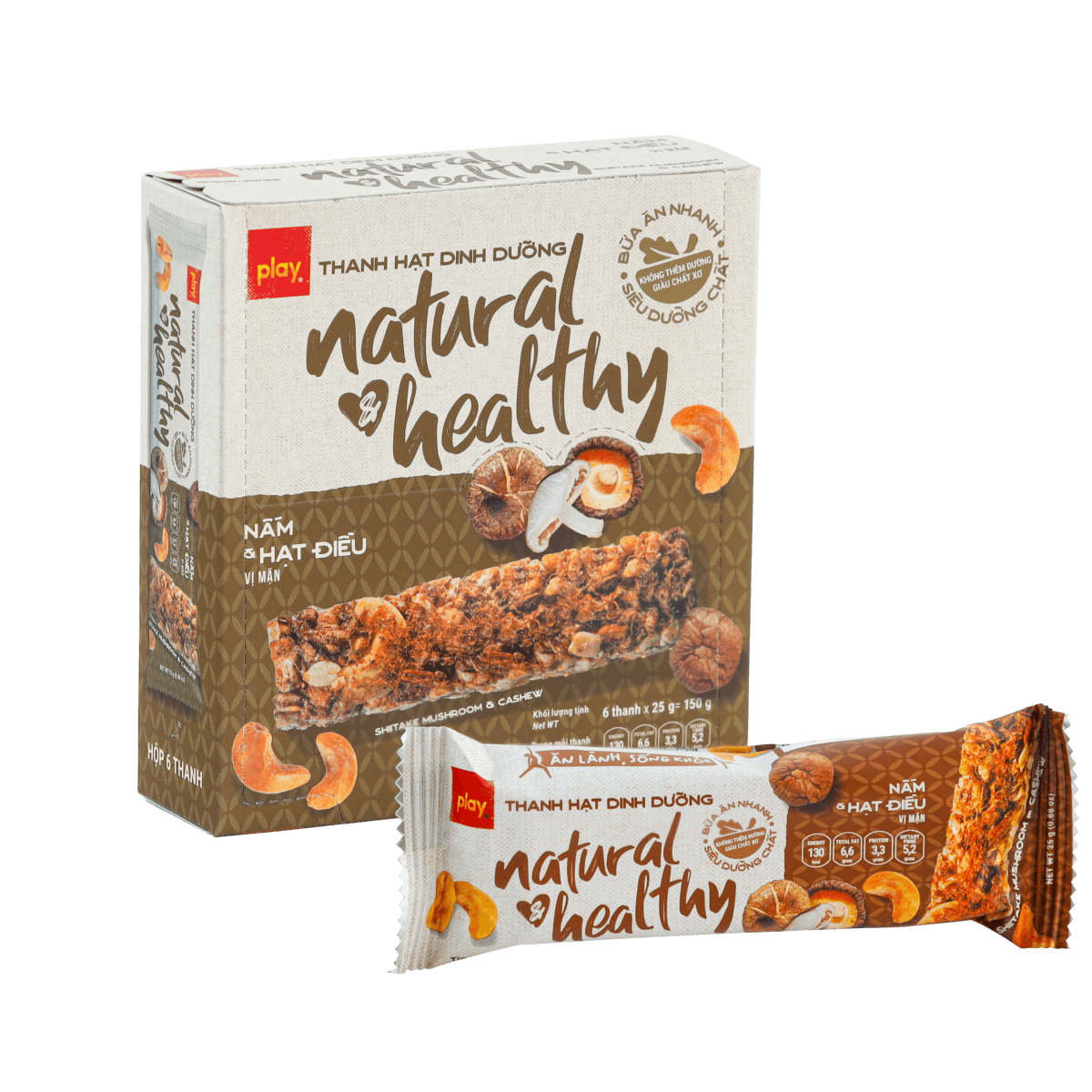 Thanh Hạt Dinh Dưỡng Vị Nấm & Hạt Điều PLAY Natural & Healthy