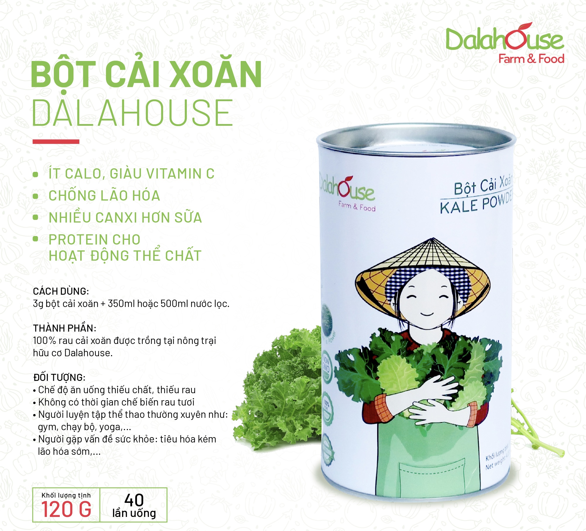 Bột Cải Xoăn (Cải KALE) Dalahouse Lon 120g