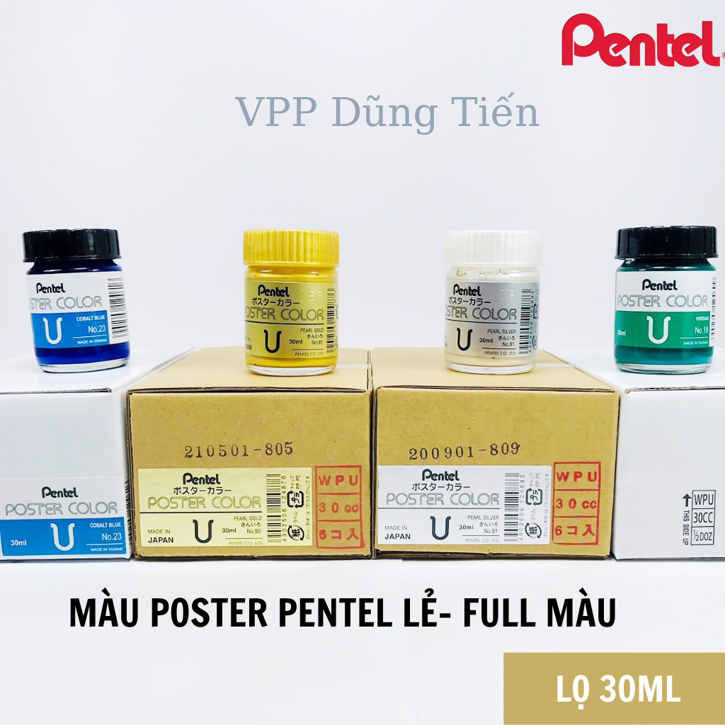 Màu Poster Pentel hũ lẻ 30ml/ Pentel poster color lọ thủy tinh 30ml- Full màu
