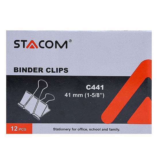 (Combo 2 hộp) Kẹp bướm màu đen, kẹp giấy kim loại các size từ 15mm đến 51mm Stacom BINDER CLIPS