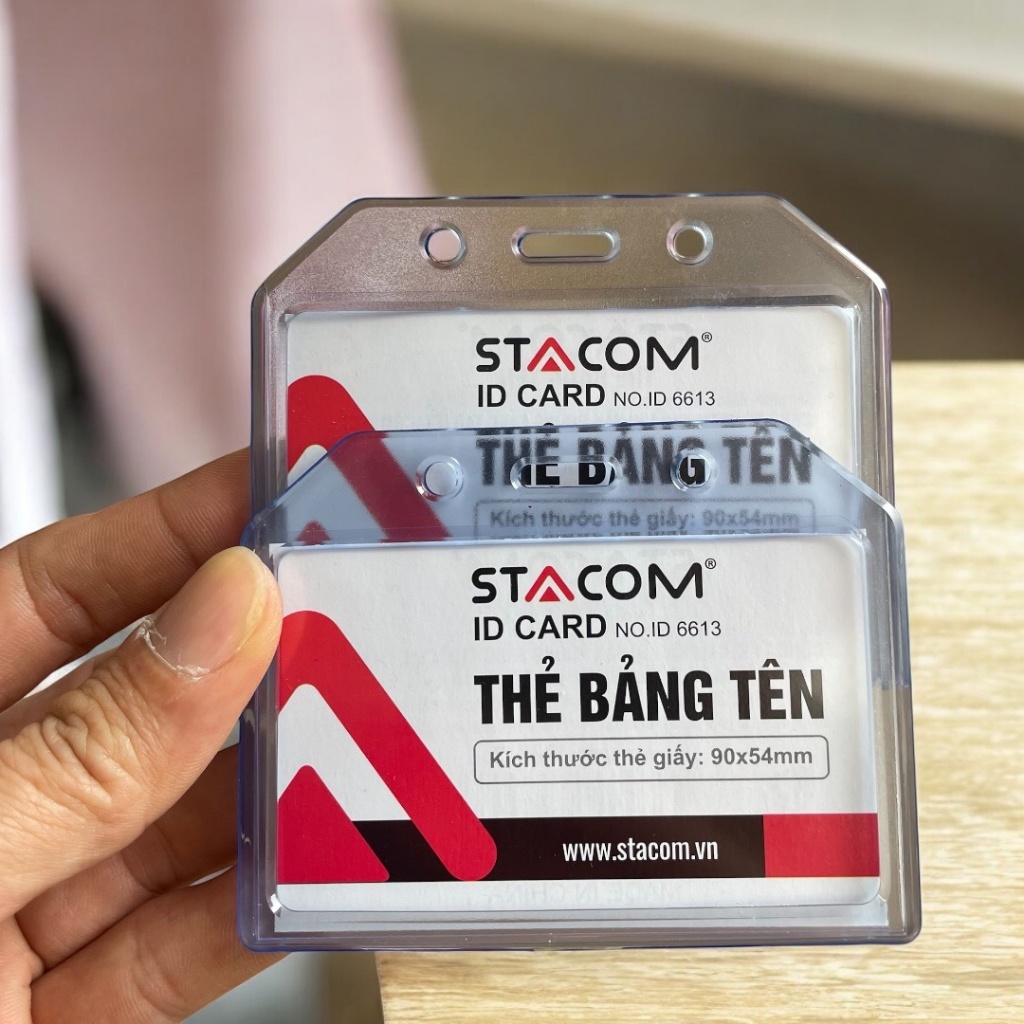 Bao thẻ nhựa trong, thẻ đeo bảng tên 2 mặt kt: 90*54mm loại ngang/ dọc Stacom