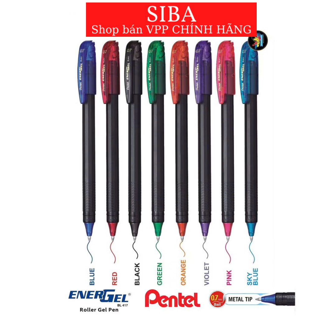 Bút gel Pentel energel ngòi METAL TIP 0.7mm, bút bi mực nước các màu BL417