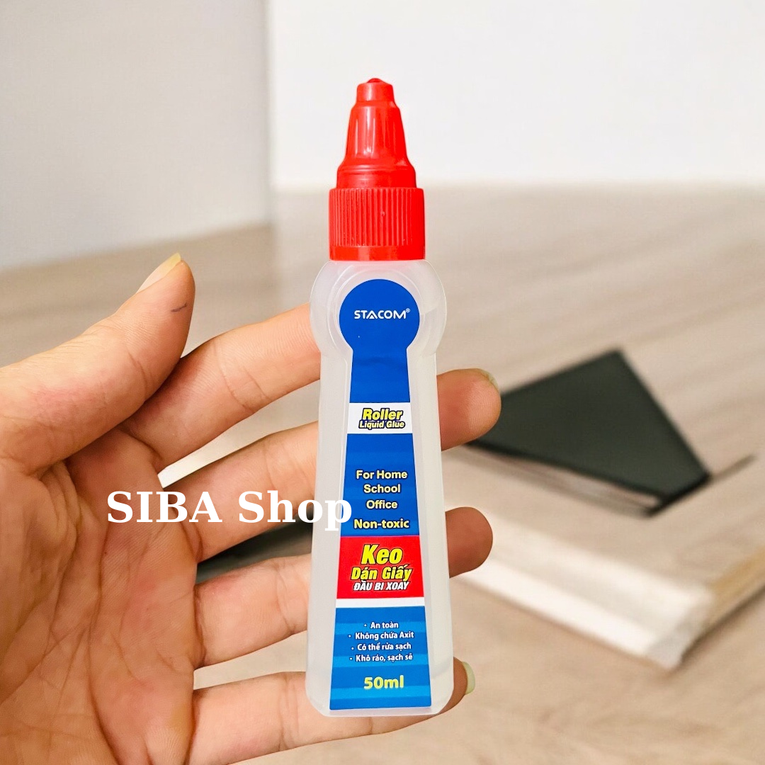 Keo dán giấy đầu bi xoay Stacom 50ml, hồ dán nước đầu bi chuyên dụng cho văn thư