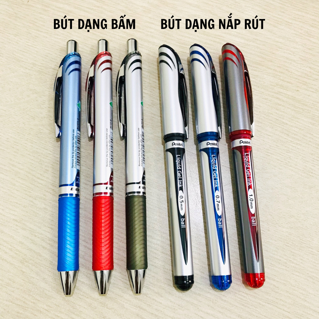 Bút mực gel Pentel energel nét 0.5, 0.7, 1.0mm màu mực Xanh/ Đỏ/ Đen