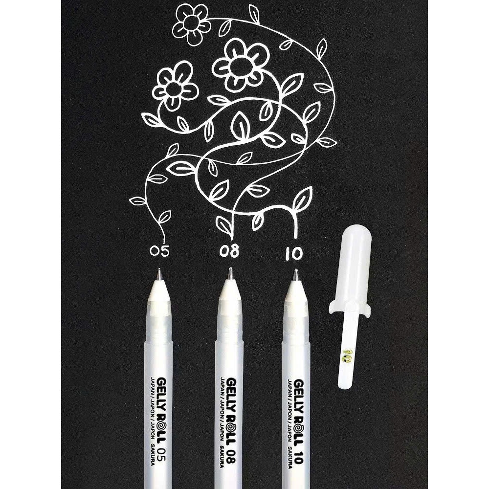 Bút gel trắng Sakura GELLY ROLL, bút mực trắng ngòi 0.5mm/ 0.8mm/ 1.0mm- CHÍNH HÃNG