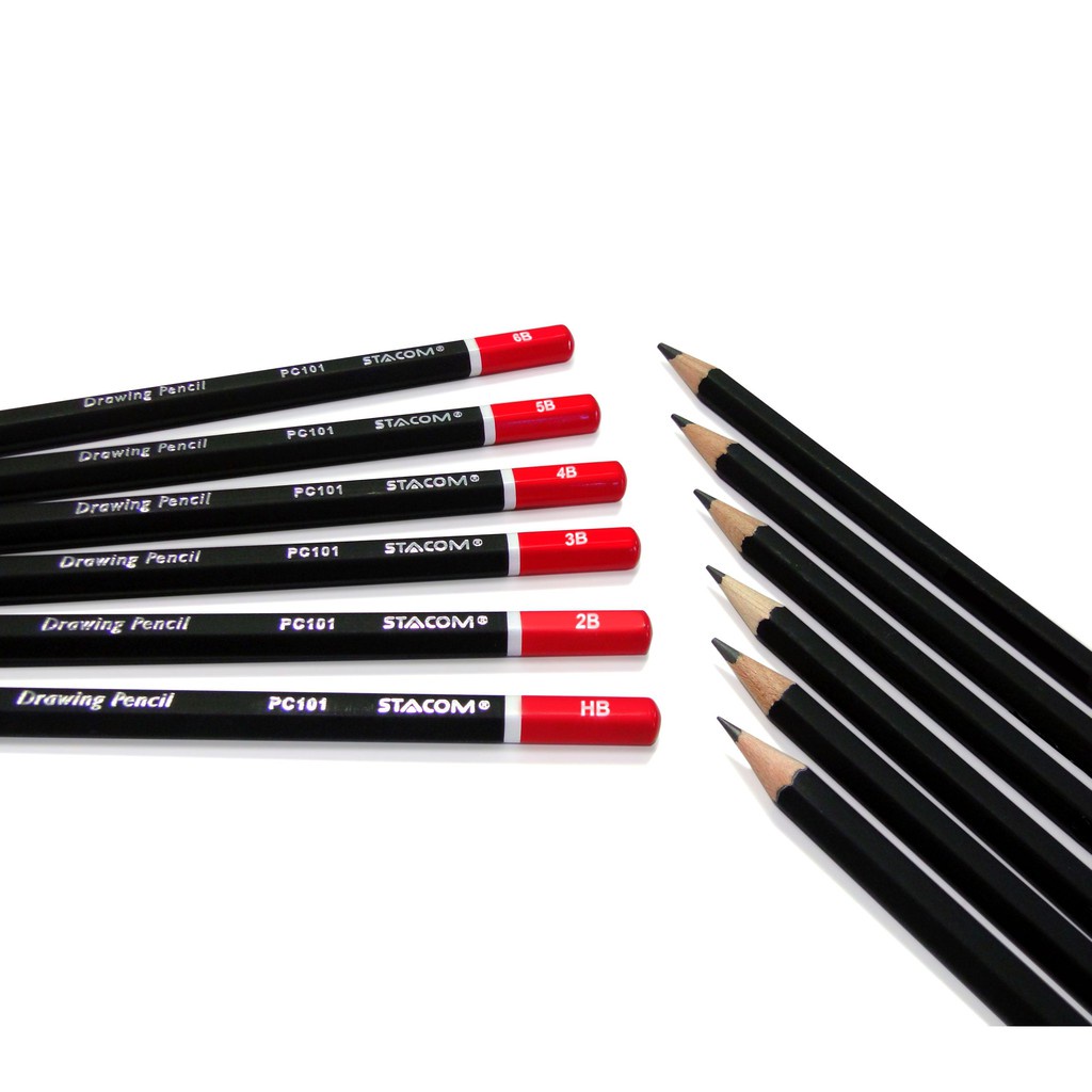 Bút chì gỗ, viết chì phác thảo Stacom PC101 độ chì HB/ 2B/ 3B/ 4B/ 5B/ 6B