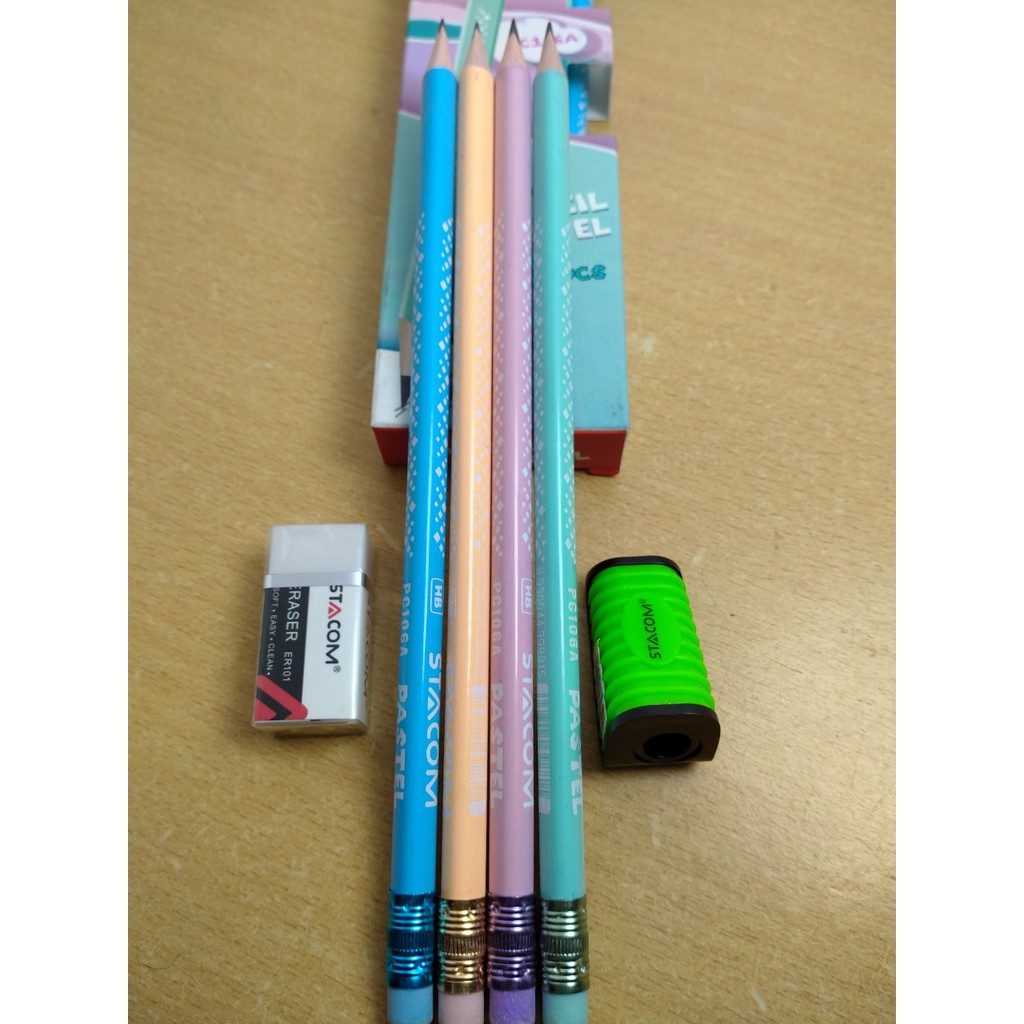Hộp 12 cây bút chì gỗ HB Stacom PC106 màu sắc cute cho học sinh