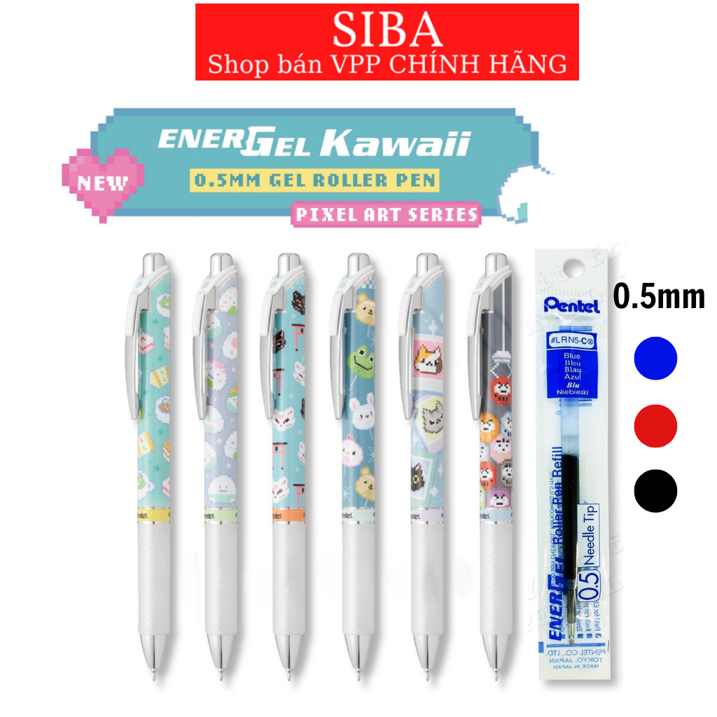 Bút gel Pentel energel Kawaii BLN75KW/ viết bi Needle Tip ngòi 0.5mm mực xanh