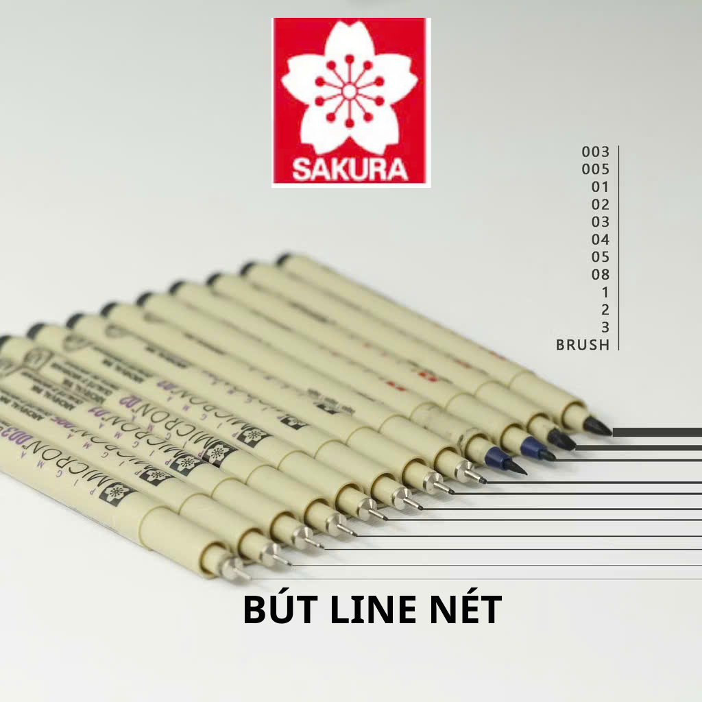 Bút line SAKURA Pigma MICRON, bút đi nét chuyên dụng cho vẽ mỹ thuật mực đen các size ngòi- CHÍNH HÃNG