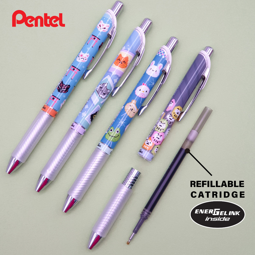 Bút gel Pentel energel Kawaii BLN75KW/ viết bi Needle Tip ngòi 0.5mm mực xanh