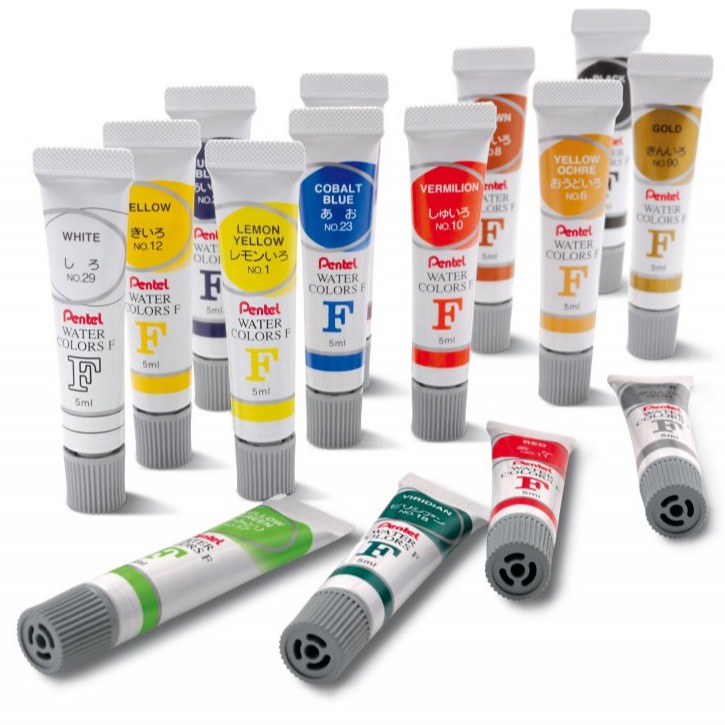 Màu nước Pentel, bộ màu nước water color 12/ 18/ 24 màu tuýp kẽm 5ml WFRS