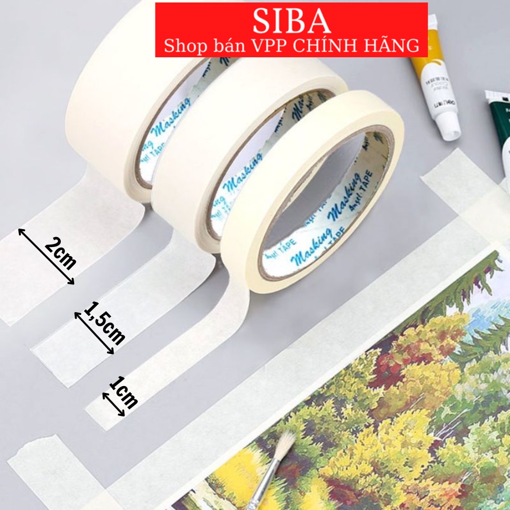 Băng dính giấy chịu nhiệt, băng keo giấy dùng trong hội họa vẽ mỹ thuật bản 1/ 1.5/ 2cm