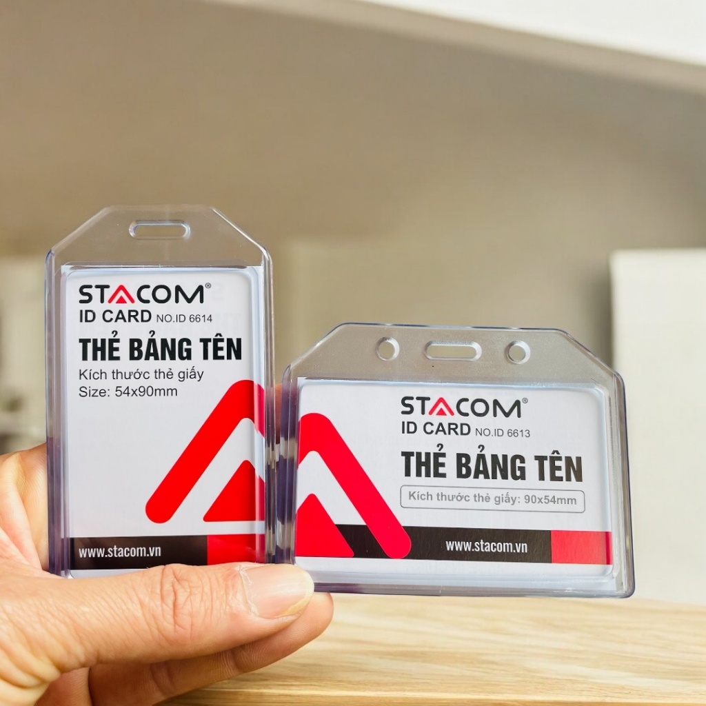 Bao thẻ nhựa trong, thẻ đeo bảng tên 2 mặt kt: 90*54mm loại ngang/ dọc Stacom