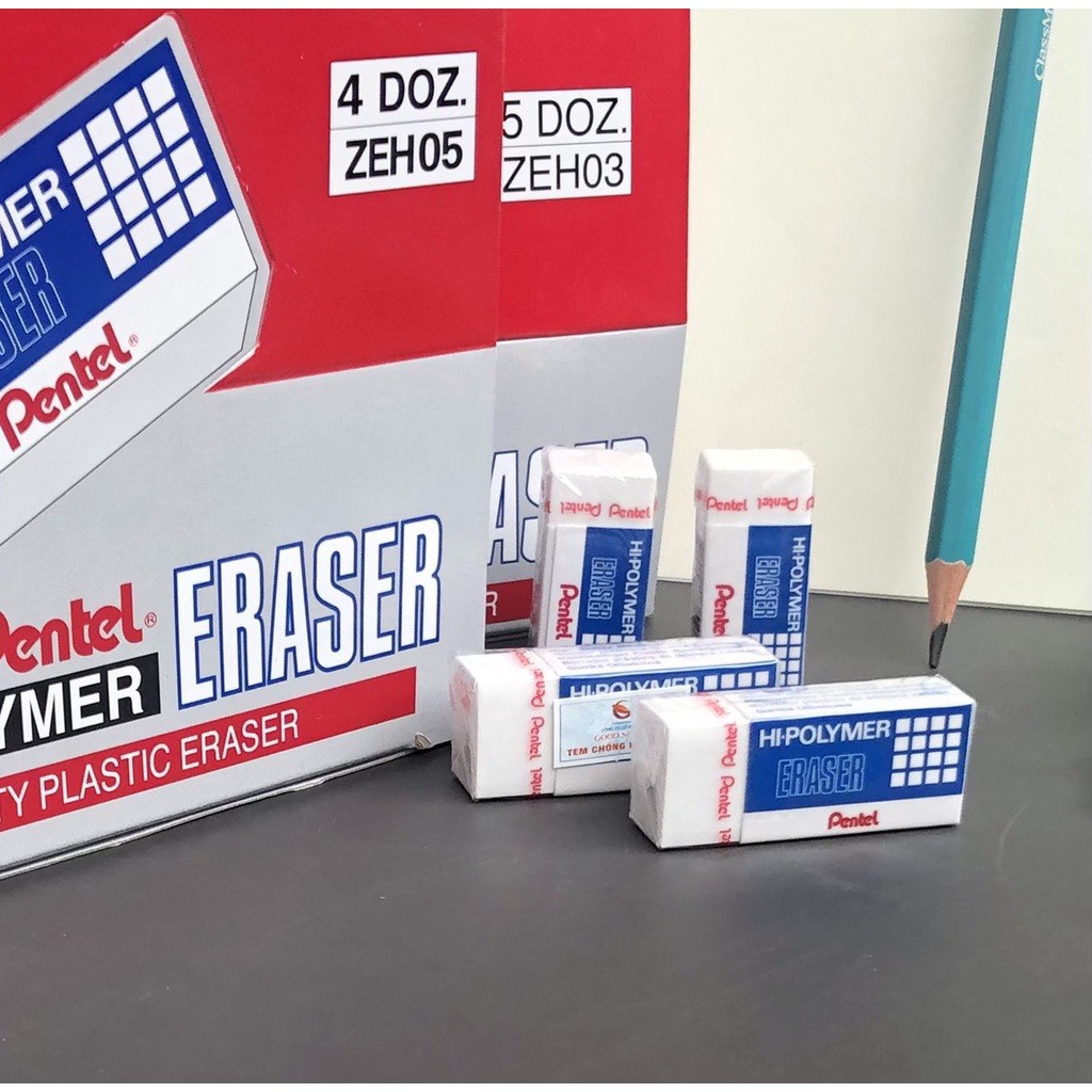 Tẩy bút chì Pentel, cục gôm tẩy chì siêu sạch màu trắng/ đen các size- CHÍNH HÃNG